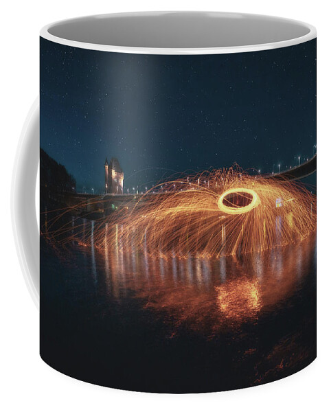 Photography Coffee Mug featuring the photograph Flying Sparks in the River Rhine by Marc Braner