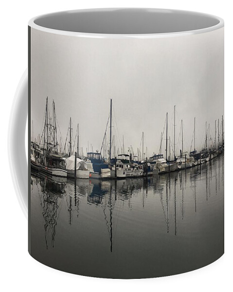 Fog Coffee Mug featuring the photograph Foggy Morning at the Marina by Jerry Abbott
