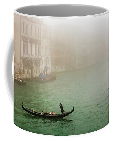 Gondola Coffee Mug featuring the photograph Foggy morning on the Grand Canale, Venezia, Italy by Lyl Dil Creations