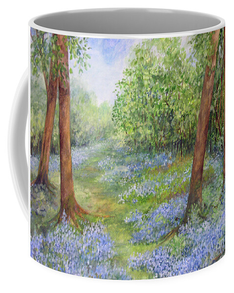 Watercolor Coffee Mug featuring the painting Follow the Bluebells by Laurie Rohner