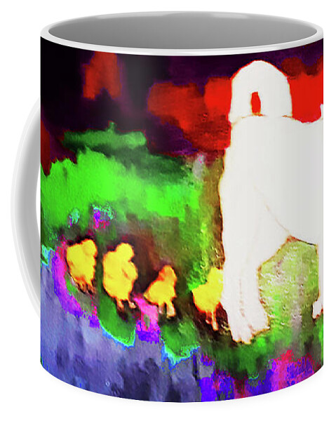Dog Coffee Mug featuring the painting Followers by Gabby Tary