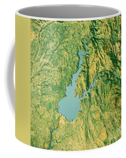 Folsom Lake Coffee Mug featuring the digital art Folsom Lake 3D Render Topographic Map Color by Frank Ramspott