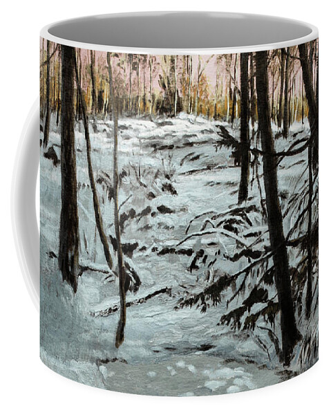 Winter Landscape Coffee Mug featuring the painting Forest Pond in Winter by Hans Egil Saele