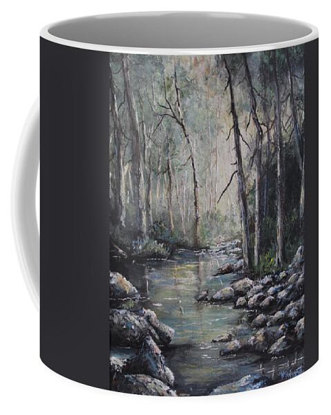 Woodlands Coffee Mug featuring the painting Forest stream by Megan Walsh