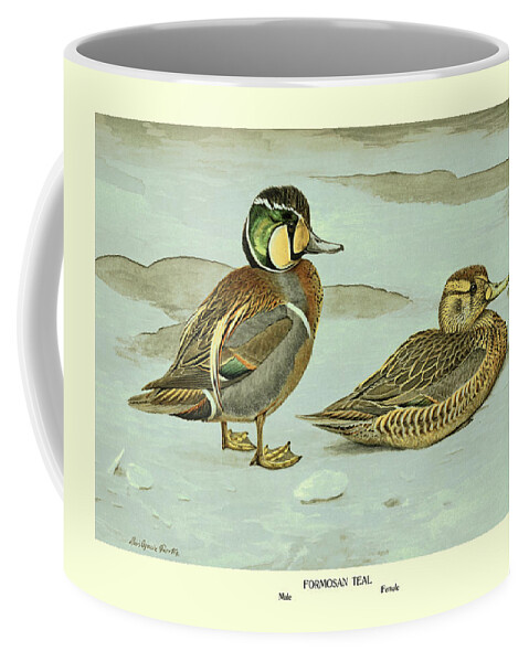 Teal Coffee Mug featuring the painting Formosan Teal by Louis Agassil Fuertes