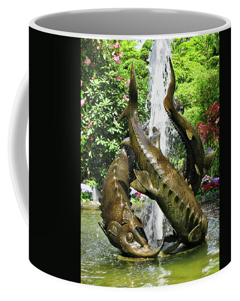 Canada Coffee Mug featuring the photograph Fountain sculpture, Butchart gardens, BC by Segura Shaw Photography