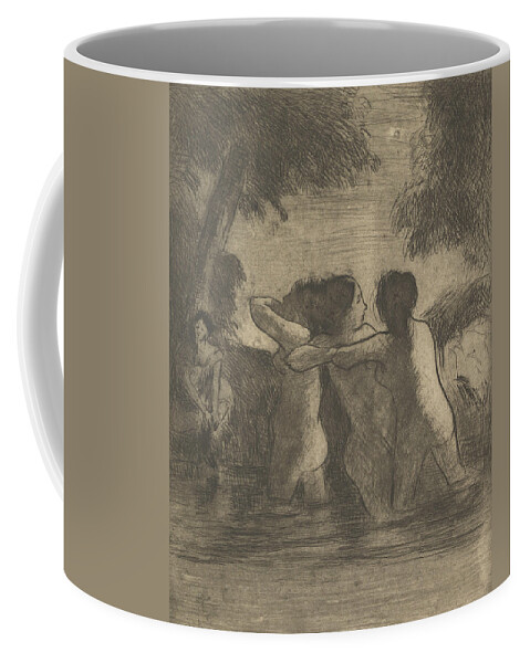 19th Century Art Coffee Mug featuring the relief Four Bathers by Camille Pissarro