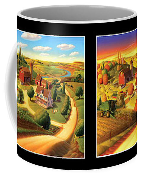 Four Seasons Coffee Mug featuring the painting Four Seasons On the Farm/Black Border by Robin Moline