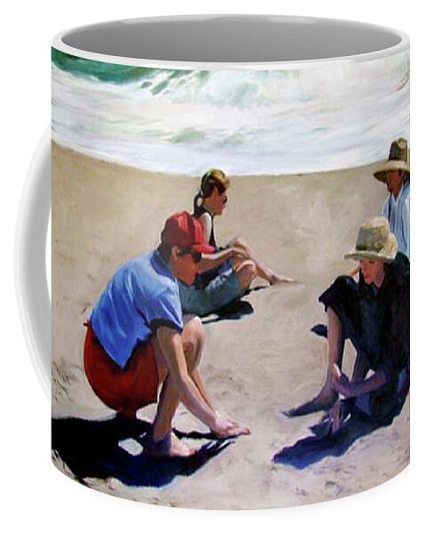 Landscape Coffee Mug featuring the painting Four Women on the Beach by Merle Keller