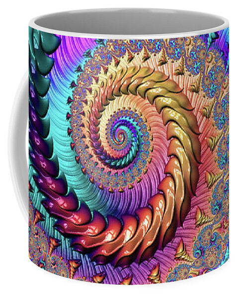 Fractal Coffee Mug featuring the digital art Fractal Spiral purple turquoise red by Matthias Hauser
