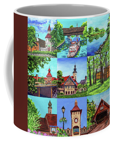 Frankenmuth Coffee Mug featuring the painting Frankenmuth Downtown Michigan Painting Collage III by Irina Sztukowski