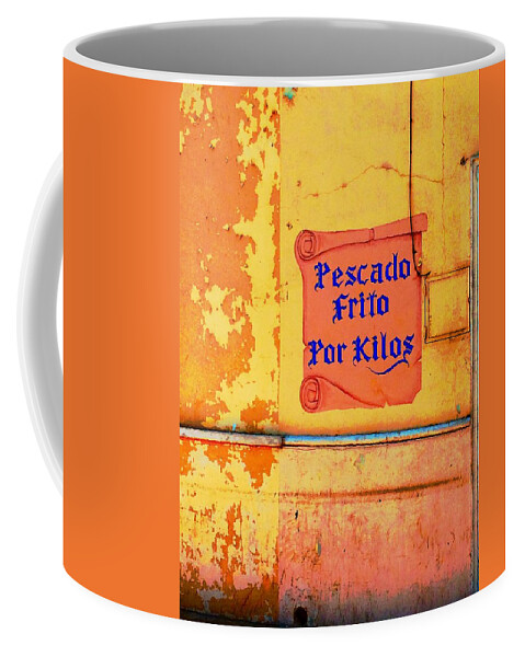 Sign Coffee Mug featuring the photograph Fried Fish in Mexico by Debra Grace Addison
