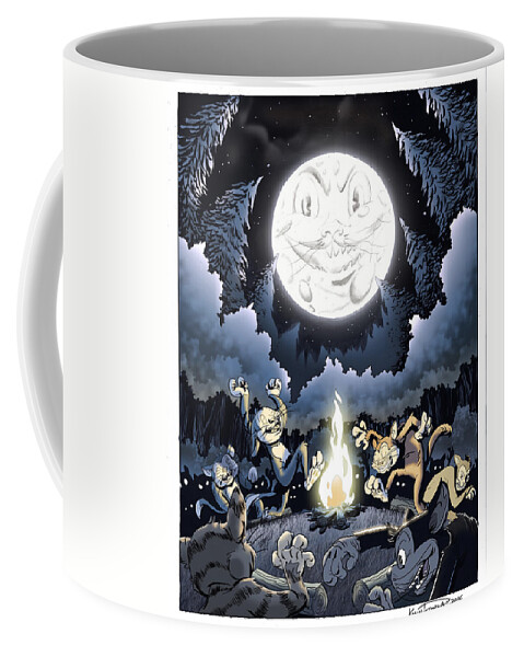 Cats Coffee Mug featuring the digital art Full Moon Night Cats by Kynn Peterkin