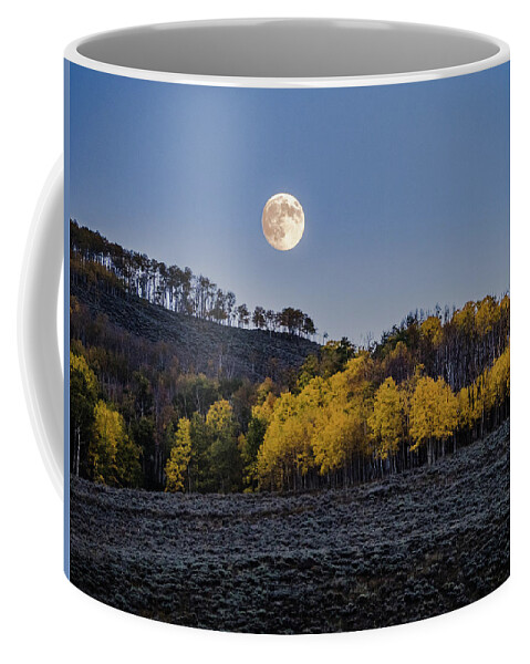 Fall Coffee Mug featuring the photograph Full Moon Over Aspens by Johnny Boyd