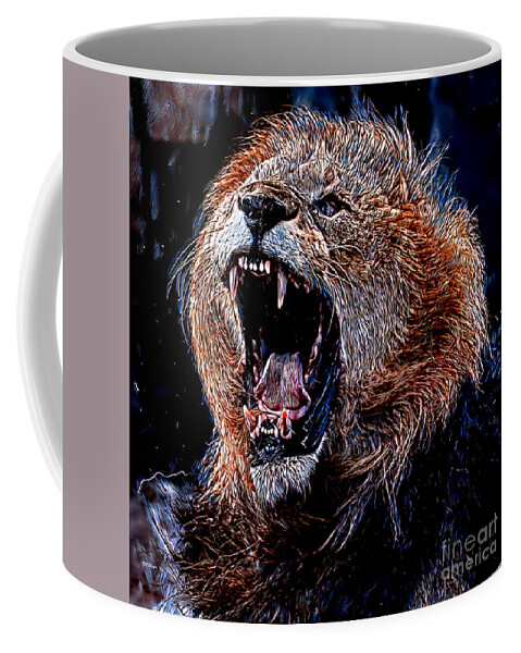 Lions Coffee Mug featuring the mixed media Furious by DB Hayes