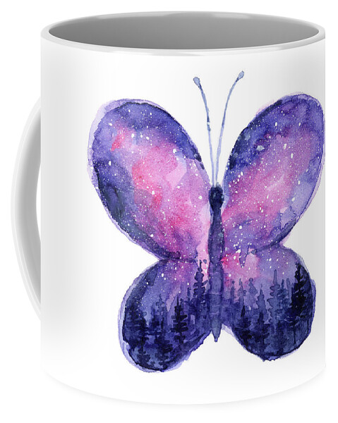 Butterfly Coffee Mug featuring the painting Galaxy Butterfly Pink by Olga Shvartsur