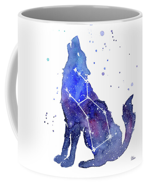 Wolf Coffee Mug featuring the painting Galaxy Wolf - Lupus Constellation by Olga Shvartsur