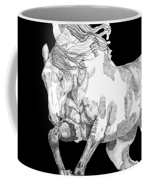 Horse Drawing Coffee Mug featuring the drawing Galloping paint horse by Equus Artisan