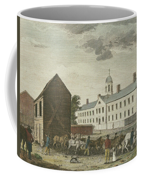 Walnut Street Jail Coffee Mug featuring the drawing Gaol in Walnut Street by William Birch