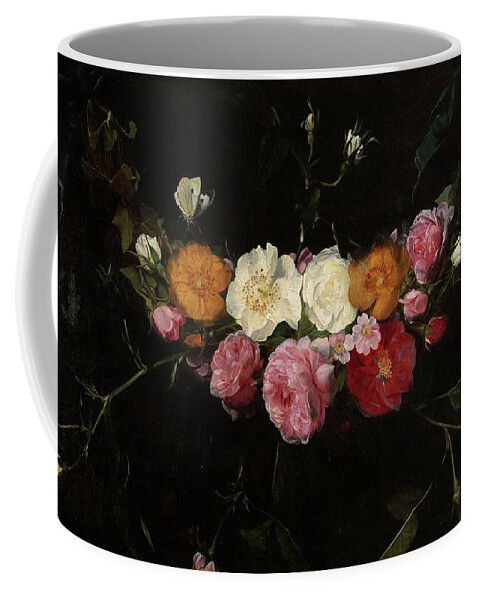 Daniel Seghers Coffee Mug featuring the painting 'Garland of Roses', 17th century, Flemish School, Oil on panel, 39 cm x 70 cm, P... by Daniel Seghers -1590-1661-