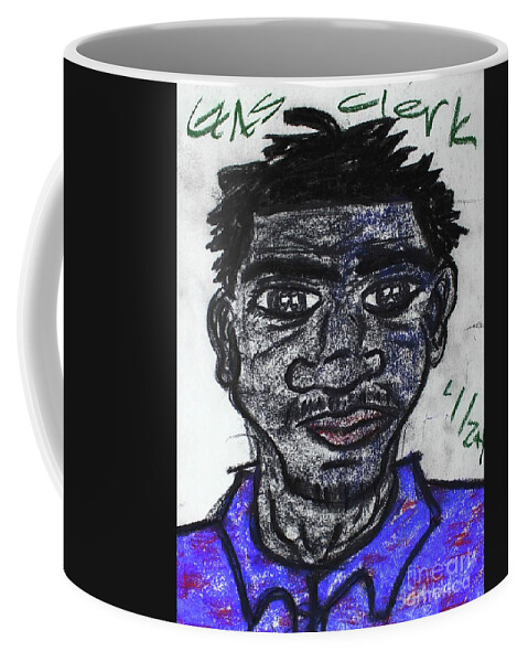 Charcoal Coffee Mug featuring the drawing Gas Station Clerk by Odalo Wasikhongo