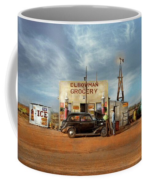 Dawson County Coffee Mug featuring the photograph Gas Station - In the middle of nowhere 1940 by Mike Savad
