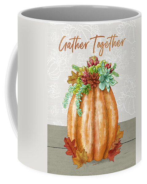 Gather Together Coffee Mug featuring the painting Gather Together Succulent Pumpkin Arrangement By Jen Montgomery by Jen Montgomery