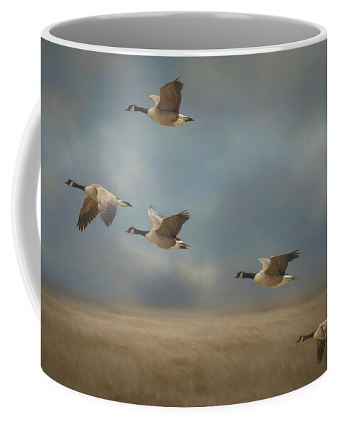 Geese Coffee Mug featuring the photograph Geese, Coming in for a Landing by Cindy Lark Hartman