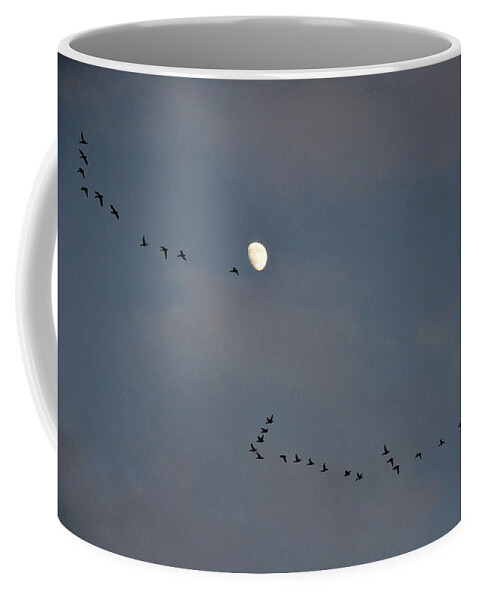 Geese Coffee Mug featuring the photograph Geese Flock and Moon by Chance Kafka