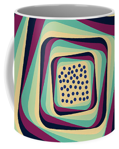 Pattern Coffee Mug featuring the mixed media Geometric Abstract Pattern - Retro Pattern - Spiral 1 - Blue, Violet, Wheat, Beige by Studio Grafiikka
