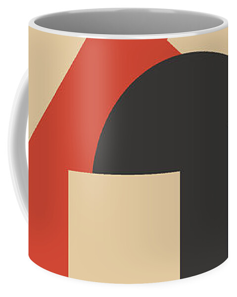 Art Deco Coffee Mug featuring the drawing Geometrical abstract art deco mash-up scarlet beige by Heidi De Leeuw