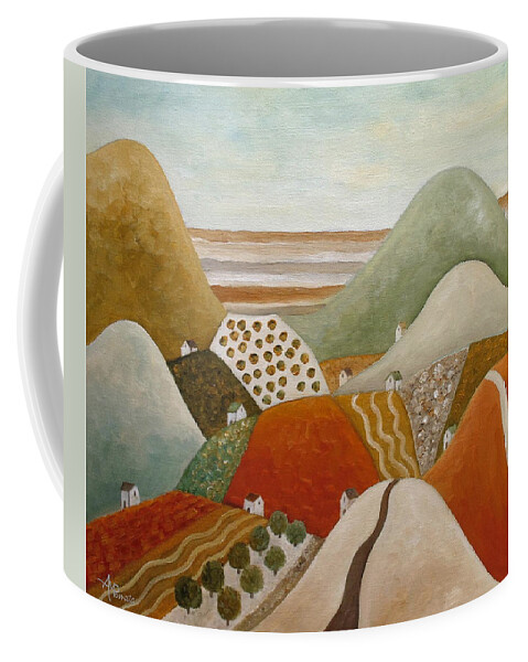 Village Coffee Mug featuring the painting Getting Into The Autumn by Angeles M Pomata