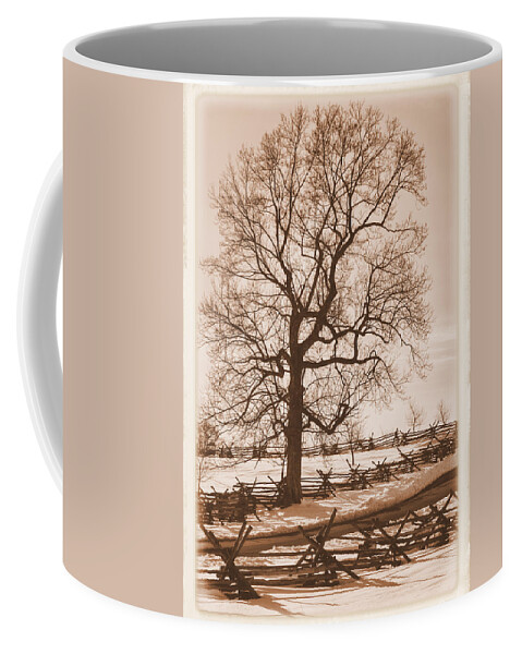 Civil War Coffee Mug featuring the photograph Gettysburg at Rest - Winter Blanket No. 1 Across the Wheatfield Road Near the Peach Orchard by Michael Mazaika
