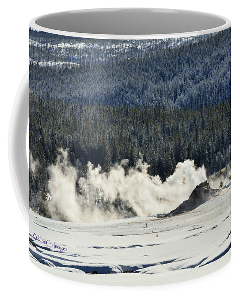 Geyser Coffee Mug featuring the photograph Geyser With Steam and Snow by Kae Cheatham