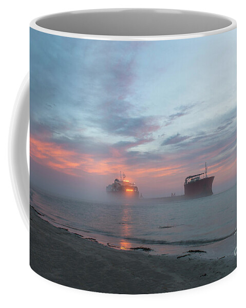 Fog Coffee Mug featuring the photograph Ghost Ship - Foggy Twilight by Dale Powell