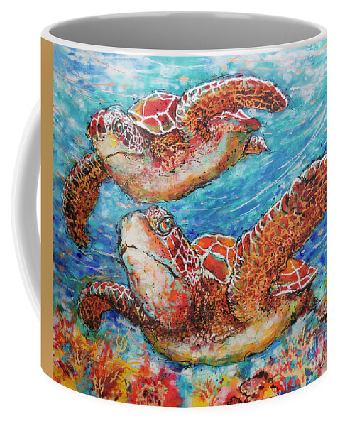 Marine Turtles Coffee Mug featuring the painting Giant Sea Turtles by Jyotika Shroff