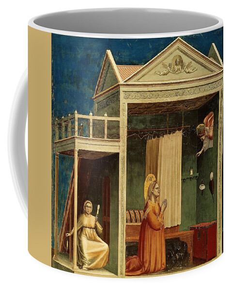 Archangel Gabriel Coffee Mug featuring the painting Giotto / 'The Annunciation to Saint Anne', 1303-1310, Fresco, 200 x 185 cm. by Giotto di Bondone -1266-1337-