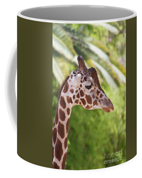 Giraffe Coffee Mug featuring the photograph Giraffe and Palm Fronds by Ruth Jolly
