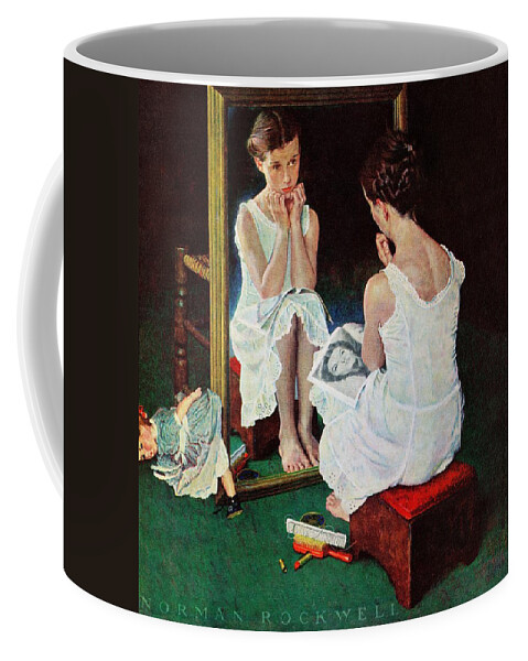 Actresses Coffee Mug featuring the drawing Girl At The Mirror by Norman Rockwell