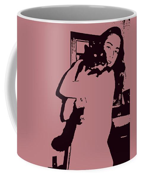 Girl With Cat Coffee Mug featuring the digital art Girl with Cat by Geoff Jewett