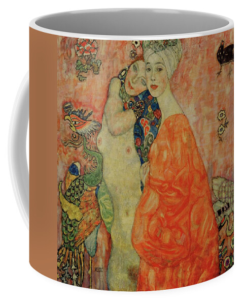 Gustav Klimt Coffee Mug featuring the painting Girlfriends. Oil on canvas -1916-1917- 99 x 99 cm Destroyed by fire in 1945. by Gustav Klimt -1862-1918-