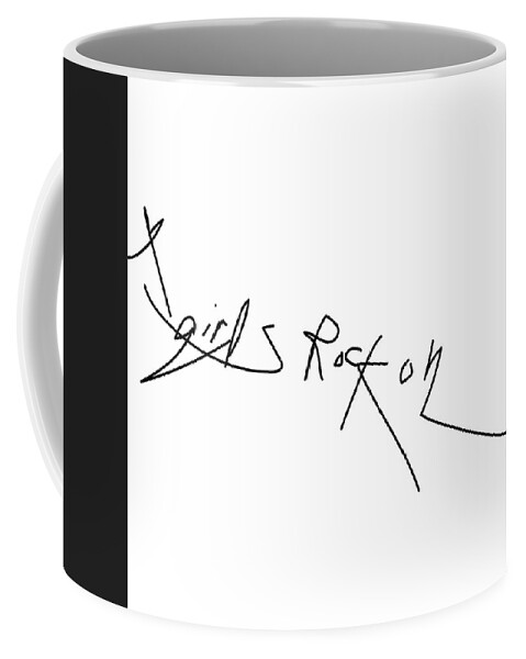 Handwriting Coffee Mug featuring the drawing Girls Rock On black and white by Ashley Rice