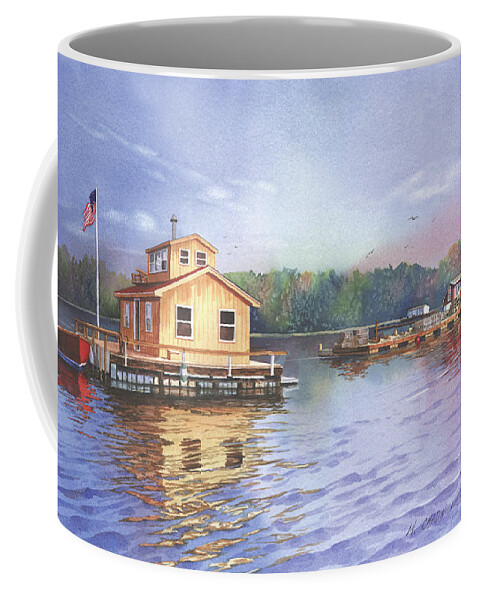 Glen Island Coffee Mug featuring the painting Glen Island Creek Houseboats by Marguerite Chadwick-Juner