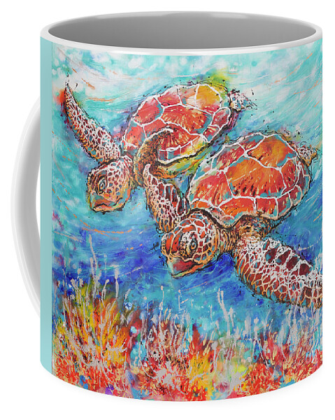 Marine Turtles Coffee Mug featuring the painting Gliding Sea Turtles by Jyotika Shroff