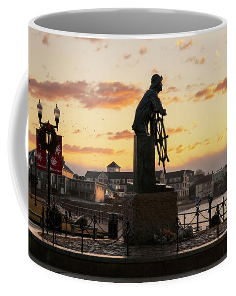 Gloucester Fisherman Coffee Mug featuring the photograph Gloucester Fisherman Memorial Sunrise by Joann Vitali