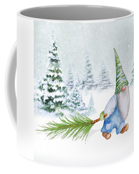 Gnome Coffee Mug featuring the mixed media Gnomes On Winter Holiday I by Janice Gaynor