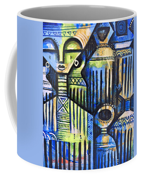 African Art Coffee Mug featuring the painting Gods by Appiah Ntiaw