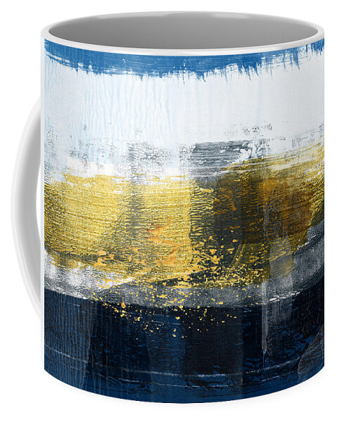 Abstract Coffee Mug featuring the painting Gold and White Abstract Study by Naxart Studio