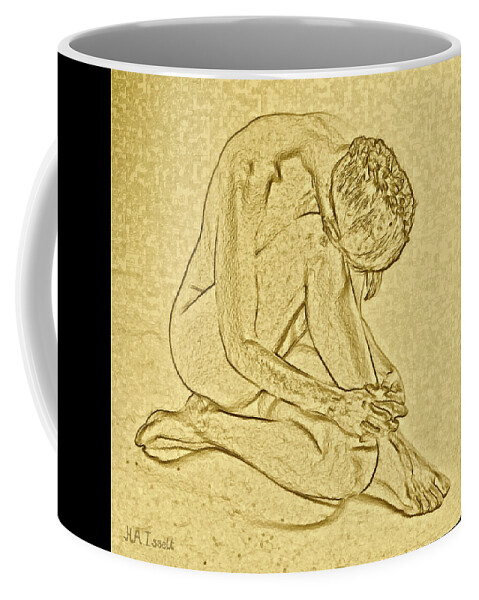 Pose Coffee Mug featuring the digital art Gold Pose woman Sitting by Humphrey Isselt