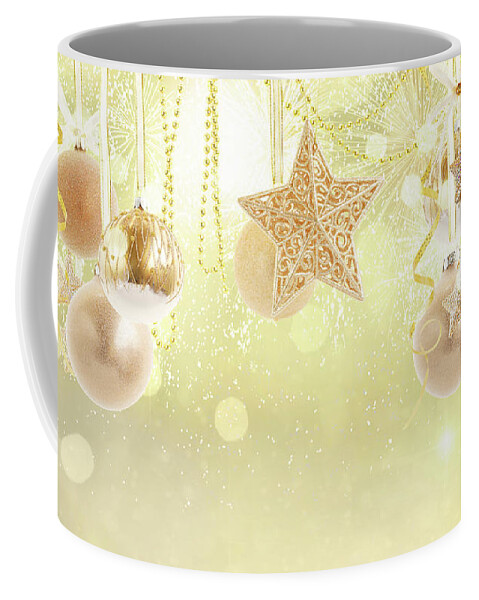 Christmas Coffee Mug featuring the photograph Golden christmas garland by Anastasy Yarmolovich